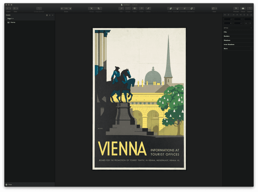 A screenshot showing the original travel poster in Sketch